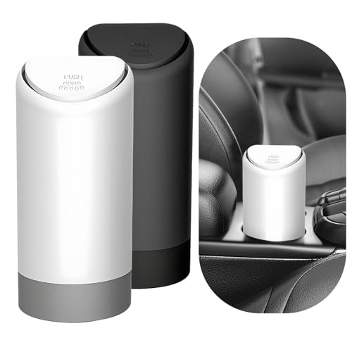 2PCS Mini Car Trash Can with Lid, Portable Silicone Auto Garbage Container for Cup Holder, Multipurpose Trash Bin for Car Home Office, Waterproof Leakproof Small Vehicle Trash Can (Black+White) - color: Black+White