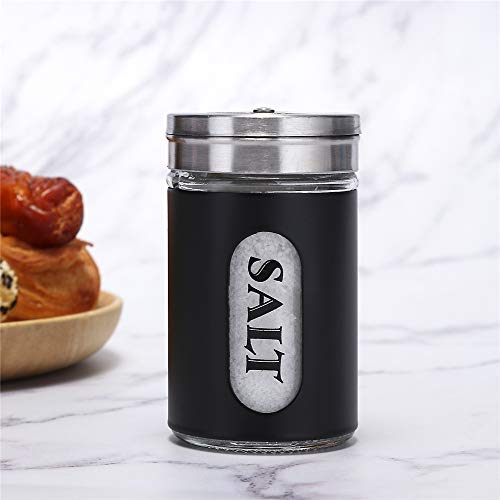 Salt and Pepper Shakers Stainless Steel and Glass Set with Adjustable Pour Holes - color: Black
