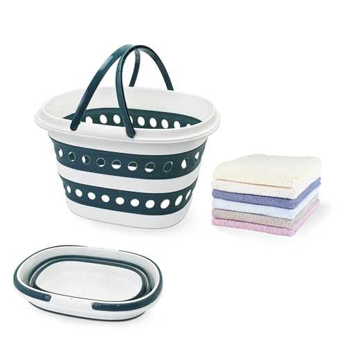 Compact Collapsible Laundry Basket, Small Size Pop-Up Hamper Perfect for Bedroom Side,Bathroom,Travel, Not for Large Families, Foldable with Handle, Measures 16 x 12.5 x 9.5 In, (Blue) - color: Blue