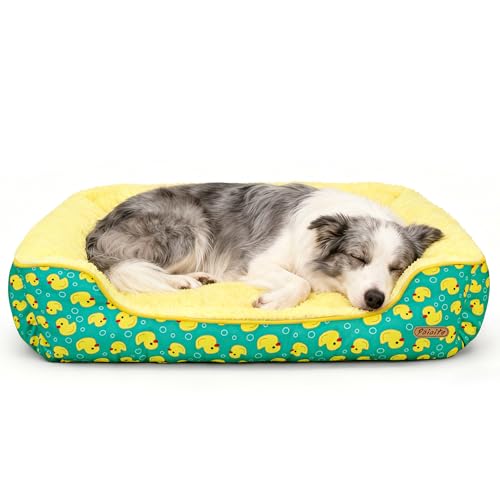 Rectangle Washable Dog Bed for Large, Medium & Small Dogs – Soft Calming Puppy Beds, Durable Warm Pet Sofa with Non-Slip Bottom for Indoor Use.Yellow M Size (33.5"x33.5"x7.1") - color: Yellow, size: Medium(33.5"x33.5"x7.1")