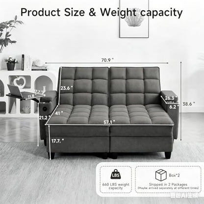 oaaktu Queen Size Sleeper Sofa Couch with Pullout Bed,Convertible Pull Out Adjustable Backrest for Small Spaces,Apartment, Guest Room (1113-khaki) - color: 1113-khaki