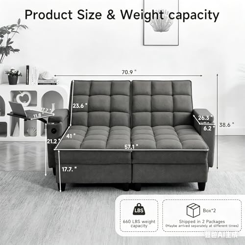 oaaktu Queen Size Sleeper Sofa Couch with Pullout Bed,Convertible Pull Out Adjustable Backrest for Small Spaces,Apartment, Guest Room (1113-khaki) - color: 1113-khaki