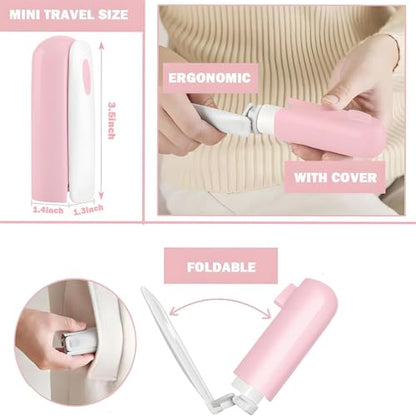 Mini Travel Lint Roller with 300 Sticky Sheets, Compact Portable Pet Hair Remover with Cover for Clothes, Travel, Small Foldable Lint Roller for Purse Car Bag Essentials (Pink and White) - color: Pink and White