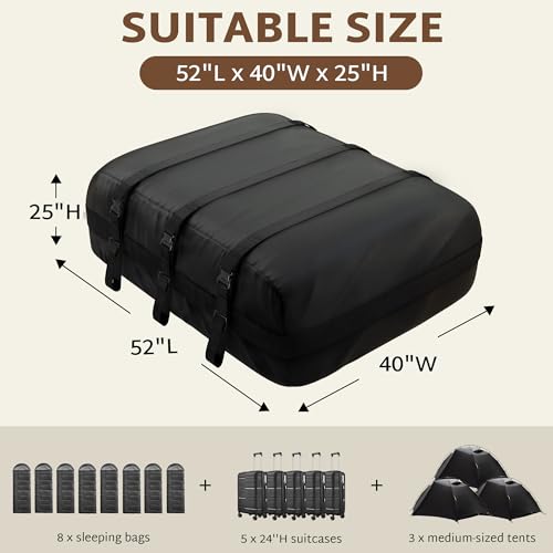 iBirdie Roof Rack Cargo Carrier 30.1 Cubic Feet, Soft-Shell Rooftop Cargo Box, Waterproof Heavy Duty 1200D for Car with/Without Roof Rack, Includes Anti-Slip Mat, Door Hooks, 52x40x25 inches