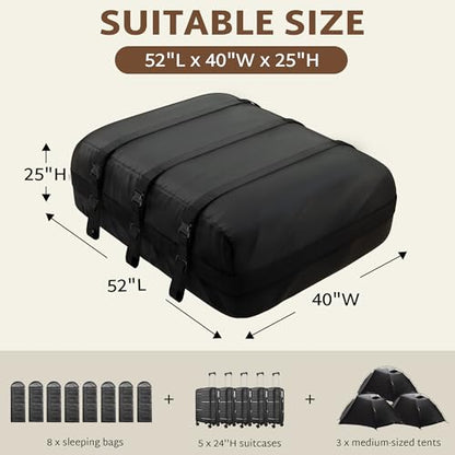 iBirdie Roof Rack Cargo Carrier 30.1 Cubic Feet, Soft-Shell Rooftop Cargo Box, Waterproof Heavy Duty 1200D for Car with/Without Roof Rack, Includes Anti-Slip Mat, Door Hooks, 52x40x25 inches