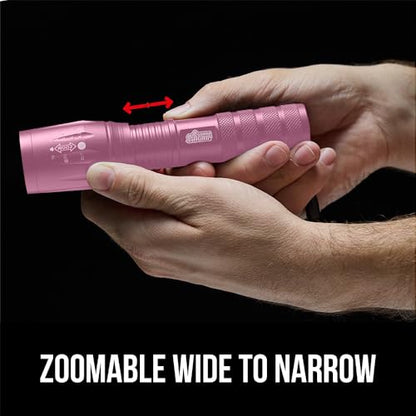 GORILLA GRIP Powerful LED 750 FT Water Resistant 5 Adjustable Mode Tactical Flashlight, High Lumens Ultra Bright Battery Life Zoom Flashlights, Small Camping Car Mini Flash Light Accessories, Pink - color: Pink