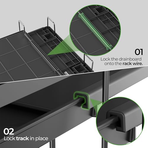 Large Dish Drying Rack, Expandable Dish Rack, Stainless Steel Dish Racks for Kitchen Counter, Multifunctional Dish Drainer with Utensil & Cup Holder, 13.4"-28.7" L x 11.8" W, Black - color: Black, size: 1 Tier