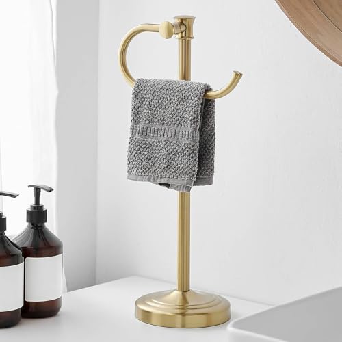 BESy 17 Inch Brushed Gold Stand Towel Bar Hanger Hand Towel Bar Bathroom Vanity Countertop Towel Holder Free Standing Stainless Steel Towel Ring Hardware Accessories Towel Rack - color: Brushed Gold