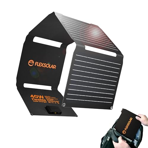 Upgraded FlexSolar 40W Portable Solar Panels Chargers with PD2.0 USB-C,QC3.0 USB-A and DC Outputs Foldable IP67 Waterproof Power Emergency Camping for Small Power Station,Phones, Power Banks - color: 40W