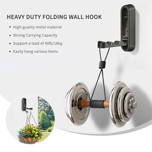 2PCS Foldable Wall Hooks, Flip Down Design with 40 lbs Heavy-Duty Capacity, Retractable Wall Hooks for Bathroom, Bedroom & Entryway Space Saving (Black) - color: Black, size: 2 Hooks