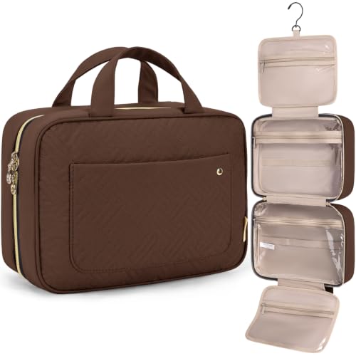 BAGSMART Toiletry Bag Travel Bag with Hanging Hook, Water-resistant Makeup Cosmetic Bag Travel Organizer for Accessories, Shampoo, Full-size Container, Toiletries (Coffee, Large) - color: Coffee, size: Large