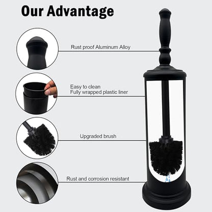 Metal Toilet Bowl Brush with Holder Premium Bathroom Cleaning Set Rustproof Hygienic Durable Elegant Finish - color: Matte Black
