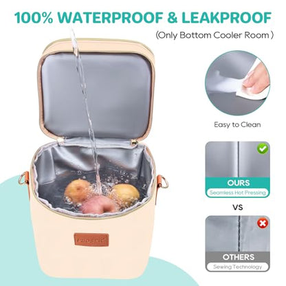 PIIOSER Breastmilk Cooler Bag with Ice Pack Fits 6 Baby Bottles Up to 9 Ounce, Insulated Baby Bottle Tote Bags, Double Layer Waterproof Leak-Proof with Shoulder Strap for Nursing & Working Mom (Cream) - color: Cream