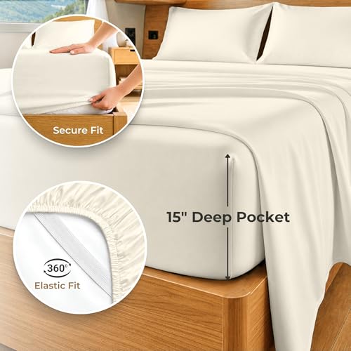 SGI bedding 100% Egyptian Cotton Sheets RV King Size – 600 Thread Count Sheets Set, Soft, Cooling, 15" Deep Pocket, Luxury Hotel Bedding, Breathable, Durable - Butter - color: 05 - Ivory, size: RV King