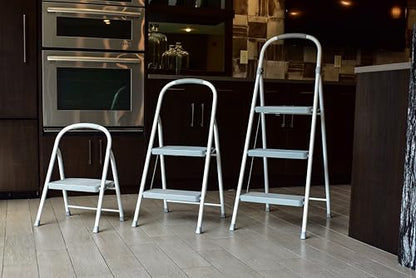 Rubbermaid 1-Step Steel Ladder, Folding Step Stool with Hand Grip and Traction Molded Steps, White, Tested to ANSI US Safety Standards, No Assembly Required - style: 1-Step