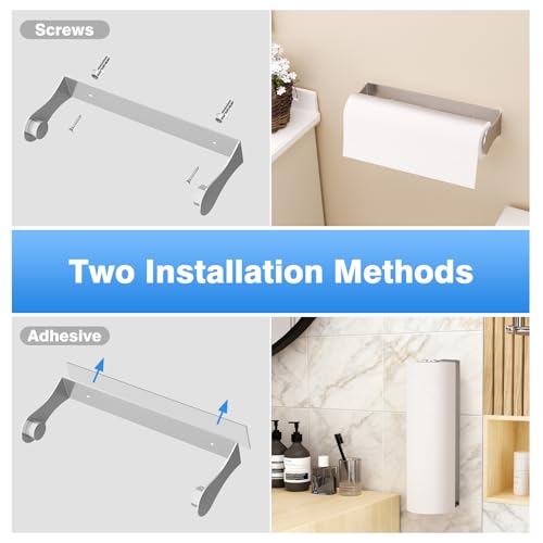 Paper Towel Holder Under Cabinet, Stainless Steel, Adhesive or Screw Mount, Fits Standard & Mega Rolls, Wall Mount Rack for Kitchen, Bathroom, RV, Silver - color: Silver