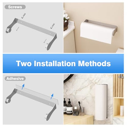 Paper Towel Holder Under Cabinet, Stainless Steel, Adhesive or Screw Mount, Fits Standard & Mega Rolls, Wall Mount Rack for Kitchen, Bathroom, RV, Silver - color: Silver