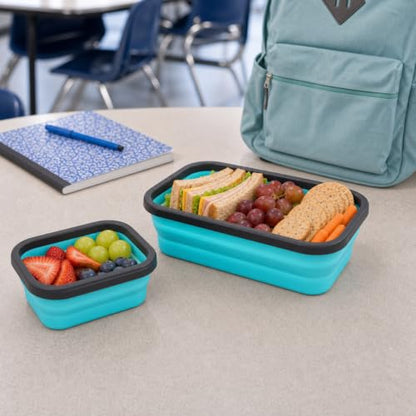 Guyuyii 4 Pack Space-Saving Collapsible Food Storage Containers with Lids | 12/17/27/40 oz Food-Grade Silicone Set for RV, Camping, Meal Prep, Small Kitchens - Microwave/Freezer/Dishwasher Safe - color: blue