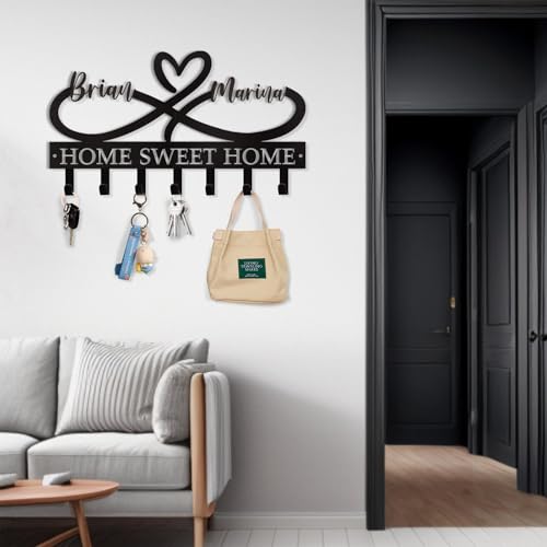 Dyoart Personalized Couple's Name Key Rack, Wall Mounted Metal Key Holder for Housewarming Gifts,ignent Bedding - color: 01 Heart