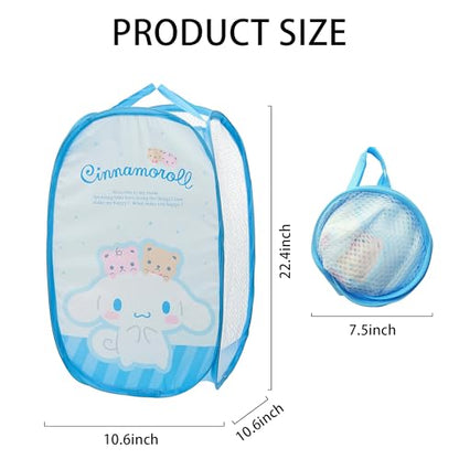 Cute Mesh Popup Laundry Hamper with Carry Handles, Large Capacity Foldable Lightweight Dirty Clothes Basket for Girls Room, Dorm | Travel & Camping - color: Blue-1-2