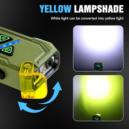 EDC Rechargeable Flat Flashlight 1000 Lumens White LED/UV/RGB Ambient Signaling Flashlights, Magnetic Clip on Pocket Light for Outdoors, Emergency, Working (1, Green, Compact) - color: Green