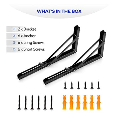 Ravinte 2 Pack 14 Inch Folding Shelf Brackets – Matte Black, Heavy Duty Collapsible Brackets for Tables and Benches – Space-Saving Design - size: 14 Inch