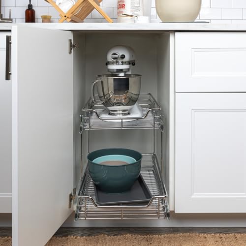 Household Essentials Chrome-Plated Steel Dual-Tier Slide-Out Organizer - size: 15" - Extended, style: Dual Slide