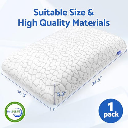 CushZone Memory Foam Pillows for Sleeping, Bed Pillow with Removable and Machine Washable Cover, Bed Pillow for Side, Back and Stomach Sleepers, King Size (1 Pack) - size: King Size