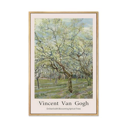 Zzudis Framed Van Gogh Canvas Wall Art,Orchard with Blossoming Apricot Trees Canvas Prints of Van Gogh,Modern Classic Flowers Landscape Pictures Artwork for Home Decor-12x16in - color: Apricot Trees, size: 16"L x 12"W