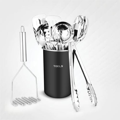 Avador® Premium Set of 10 Stainless Steel (BLACK HOLDER) Kitchen Tool Set with Holder Easy To Clean, Space Saving, Great for Cooking, Baking, Prepping (BLACK) - color: Black