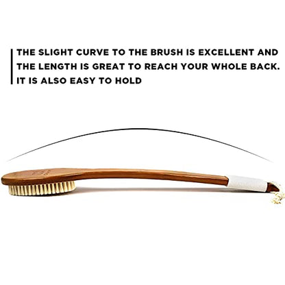 ICANdOIT-17.71Inch Natural Boar Bristles Anti-Slip Long Handle Bath Brush,Bent Handle Shower Scrubber for Exfoliating,Shower Back Brush,Exfoliation Set with Pumice Stone (1 Pack) - size: Boar Bristles 17.71 Inch(Pack of 1)