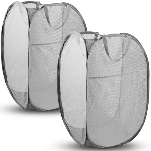 DUCOO Pop Up Laundry Hamper, 70L Collapsible Mesh Laundry Basket with Side Pocket, Foldable Dirty Clothes Hamper with Sturdy Reinforced Handles for Home Dorm Bedroom Travel Storage, Gray, 2Pack - color: 2 PCS Gray