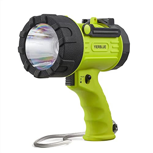 YIERBLUE Rechargeable Spotlight Flashlight with 2000,000 High Lumen LED, IP67 Waterproof Long Running Spot Light searchlight, Impact Resistant Handheld Spotlight with Foldable Stand and Red Lens - color: Fluorescent
