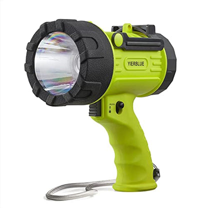 YIERBLUE Rechargeable Spotlight Flashlight with 2000,000 High Lumen LED, IP67 Waterproof Long Running Spot Light searchlight, Impact Resistant Handheld Spotlight with Foldable Stand and Red Lens - color: Fluorescent