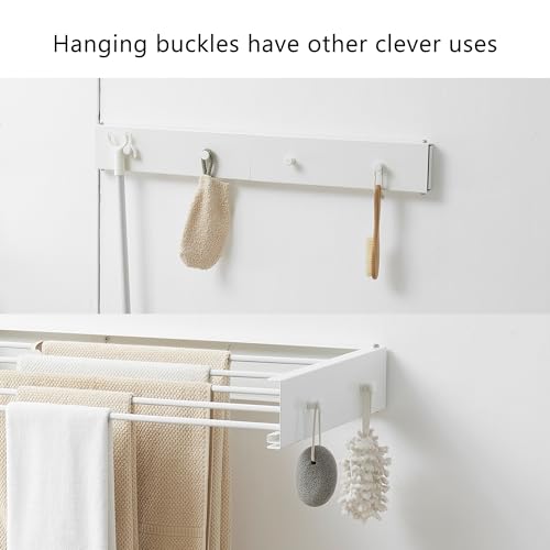 Clothes Drying Rack,Laundry Hanging Rack Collapsible,Wall Mounted Drying Rack for Laundry,Foldable Drying Rack Indoor Outdoor,31.5" Wide,5 Aluminum Rods with Hooks, 60 lb Capacity (White 31.5" Hooks) - size: 31.5 Inch with hooks