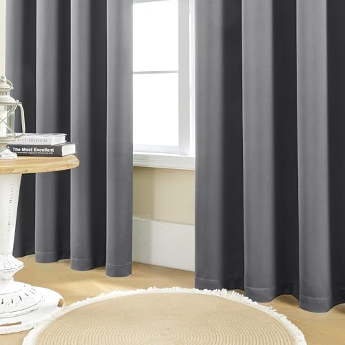 SHINELAND Thermal Insulated Energy Efficient Blackout Curtains, 72 Inch Long Black Out Drapes for Bedroom Living Room, Dark Grey - color: Dark Grey, size: 52"W x 72"L (Pack of 2)