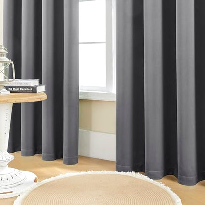 SHINELAND Thermal Insulated Energy Efficient Blackout Curtains, 72 Inch Long Black Out Drapes for Bedroom Living Room, Dark Grey - color: Dark Grey, size: 52"W x 72"L (Pack of 2)