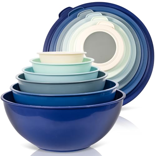 WHYSKO Mixing Bowl Set, 12 Piece Colorful Plastic Mixing Bowls with Lids Set for Food Prep Storage and Serving, Microwave and Dishwasher Safe for Kitchen Baking Cooking - color: Blue