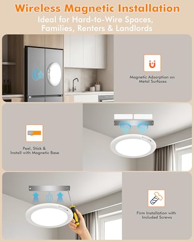 Rechargeable Ceiling Light 6 Pack, No Wiring Magnetic Motion Sensor Ceiling Light with Remote, Battery Operated LED Dimmable Ceiling Lights for Closet Shower Bathroom Hallway Pantry Shed Porch Stairs - size: 6 PACK