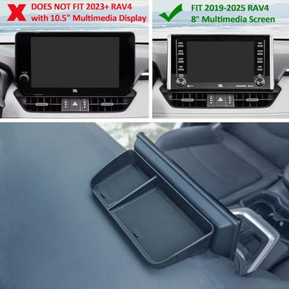 TOPINSTALL Dash Center Console Tray Compatible with 2019-2025 Toyota Rav4 8'' Screen, Dashboard Storage Organizer Solid Plastic Tissue Sunglasses Holder (Not for New 10.5'' Multimedia Display)