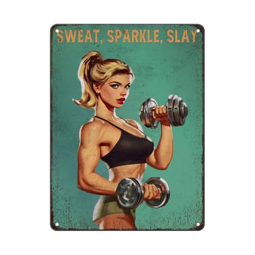 Sweat Sparkle Slay Metal Tin Sign Rustic Home Gym Wall Decor Fitness Studio Motivational Woman Cave Art Vintage Tin Sign For Yoga Room Workout Studio 12 * 16in - color: Vintage Metal Sign 12, size: 30X40cm(12*16in)