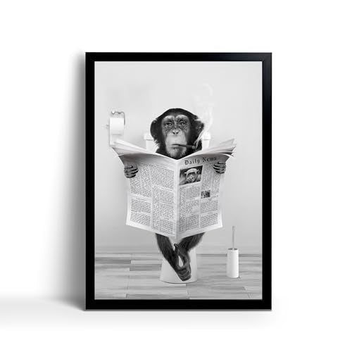 Funny Monkey Framed Wall Art in Bathtub,Framed Black and White Bathroom Wall Art, Rustic Farmhouse Wall Decor with Humorous (8"x10", Framed) - color: Black and White Monkey, size: 10"L x 8"W