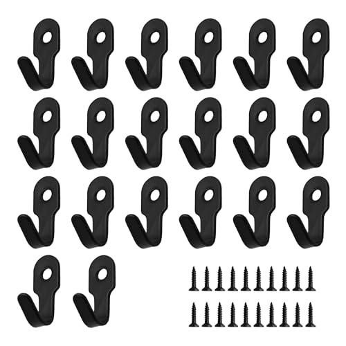 20Pcs with Screws Wall Mounted Coat Hooks, Heavy Duty Metal Hanger Hook for Towel, Key, Robe, Bag, Cap, Mug, Closet, Door, Bathroom, Kitchen, Organizer Storage Hook Set (Black) - color: Black