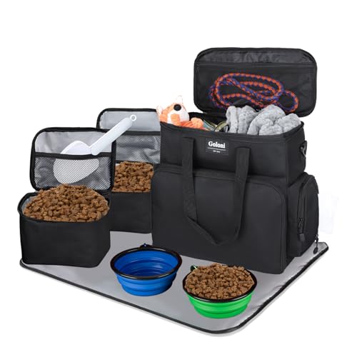 Dog Travel Bag Airline Approved–Pet Travel Tote with Collapsible Bowls,Food Containers & Feeding Mat–Multi-Pocket Organizer for Dogs & Cats, Durable & Water-Resistant for Hiking,Trips,Outdoors - color: Black1