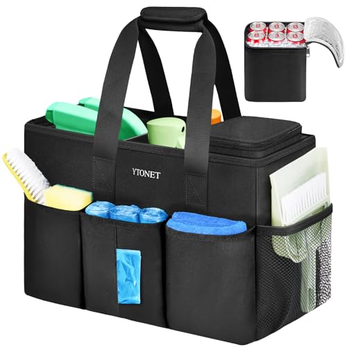Ytonet Cleaning Caddy Bag, Large Cleaning Supplies Organizer with Handle & Foldable Divider for Cleaners, Water Resistant Housekeeping Supplies for Kitchen, Car Tool Caddy Organizer Bag, Black - size: Large