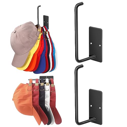 Hat Racks for Baseball Caps 2 Pack, Stainless Steel Adhesive Hat Hanger Hooks Holder for Wall, Multi-Purpose Strong Hook Organizer Can Hold More Than 20 Hats for Door/Closet - color: 2 Pack Black