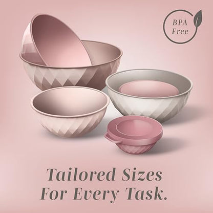 COOK WITH COLOR Mixing Bowls with Lids - 12 Piece Plastic Nesting Bowls Set includes 6 Prep Bowls and 6 Lids, Microwave Safe Mixing Bowl Set, Pink Diamond - color: Pink Diamond