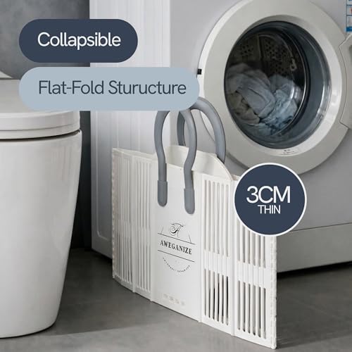 40L Collapsible Laundry Basket with Handles, Durable Space-Saving Storage Basket for Clothes, Utility, Groceries, Toys & Home Organization– White