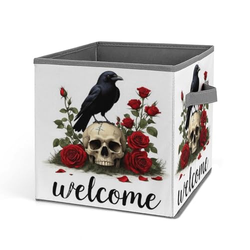 Raven Skull Roses Foldable Storage Box with Handle Organizer Containers for Home Office Clothes Office Supplies - color: style-1