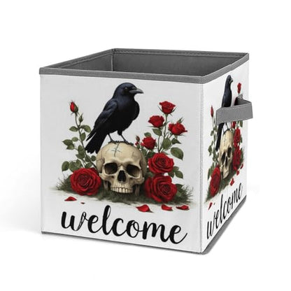 Raven Skull Roses Foldable Storage Box with Handle Organizer Containers for Home Office Clothes Office Supplies - color: style-1
